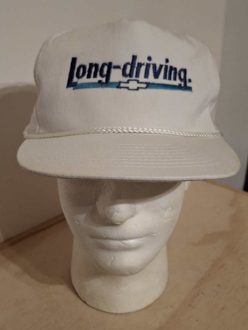 Vtg 90s Chevrolet "Long-driving" with Chevy Bowtie emblem snap-back trucker hat